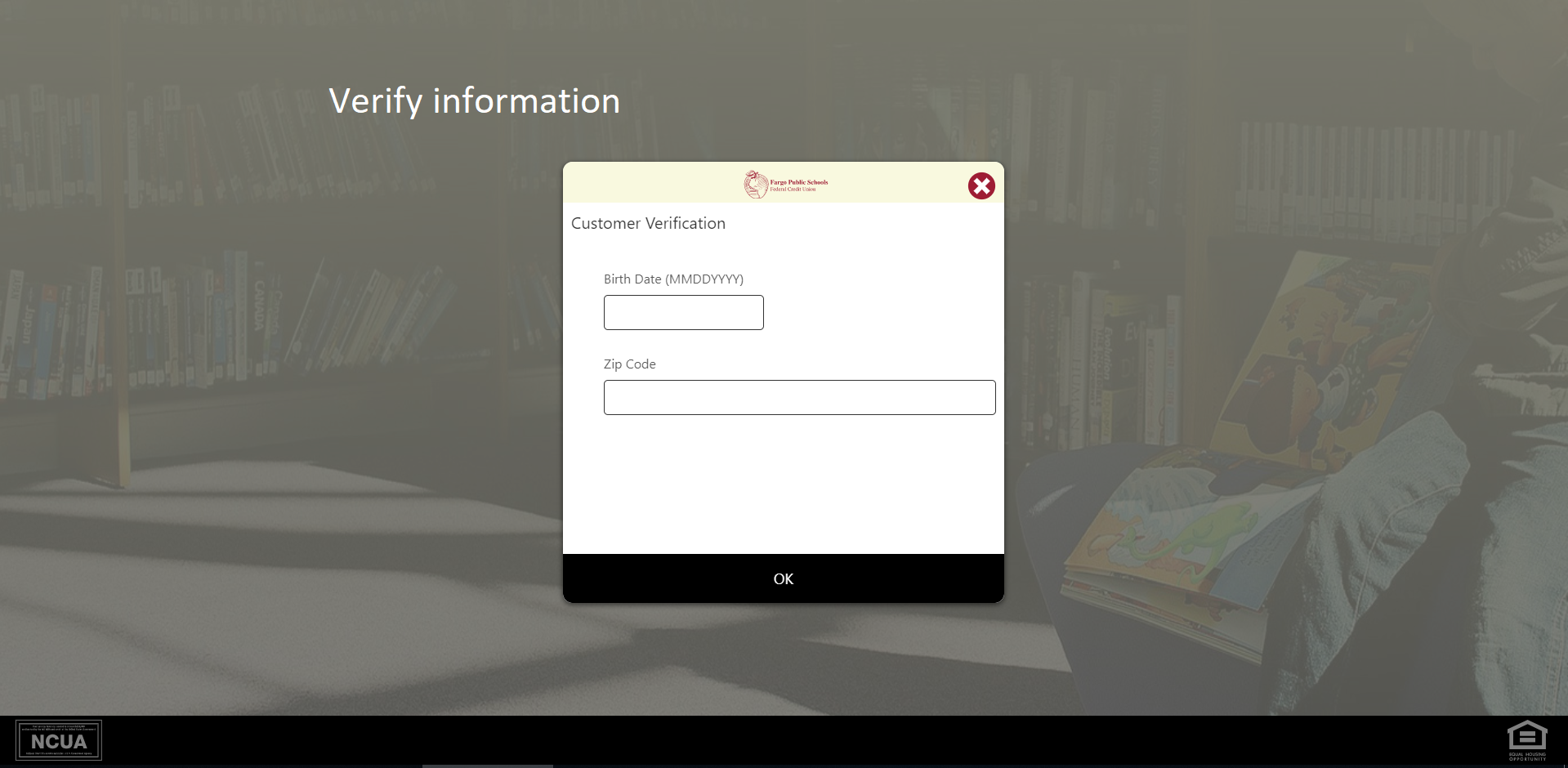 Screen shot of information verification screen - Verify your information