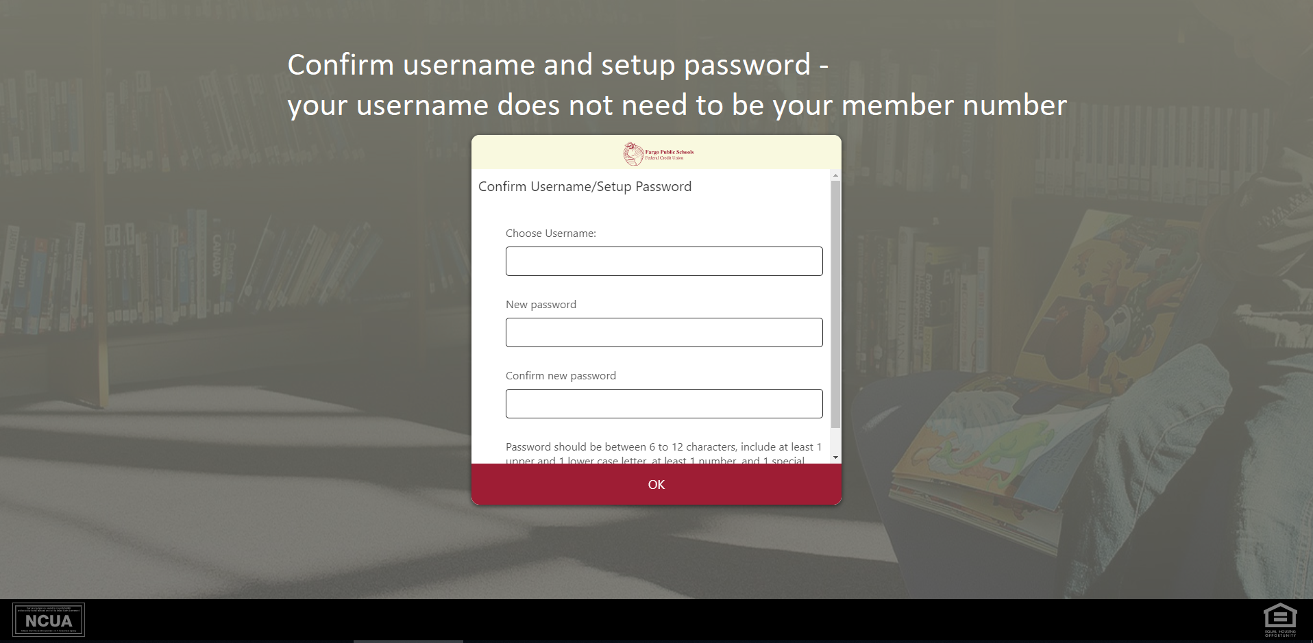Screen shot of confirm username and set up password screen - Confirm username and set up password.